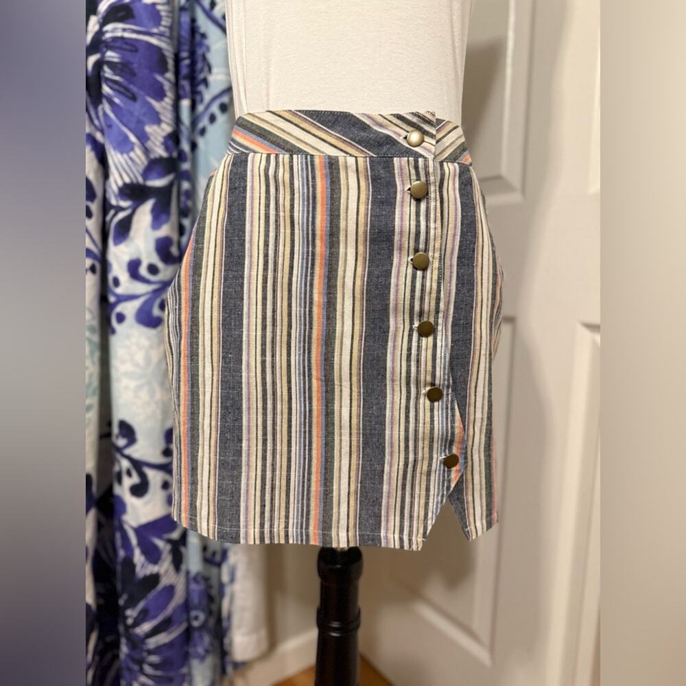 Dry Goods Fashion on Earth Y2K Stripe Mini Skirt Button Detail M Festival Boho - Picture 2 of 10